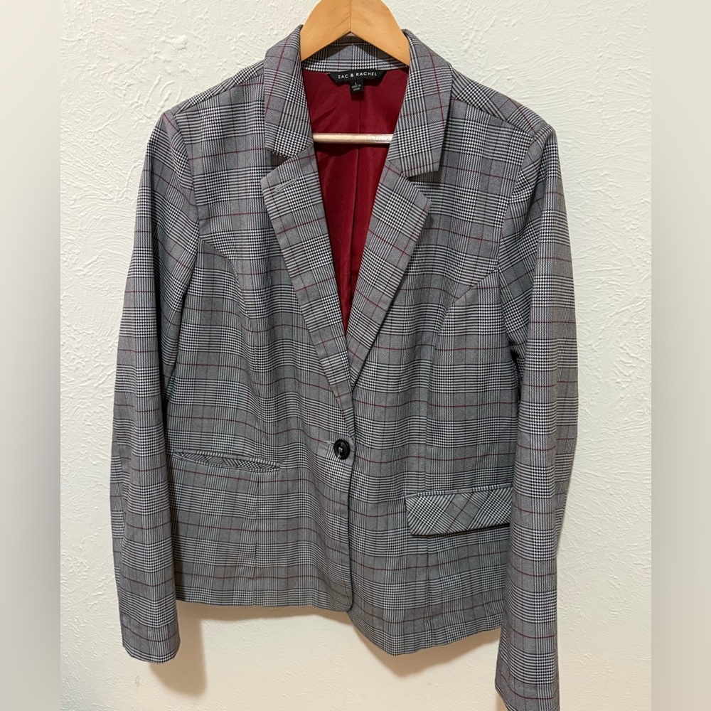 Zac & Rachel Plaid Blazer in Gray and Red